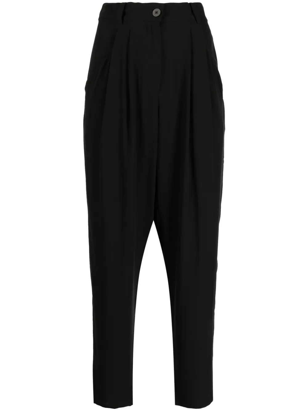Eileen Fisher Tapered Pleated Silk Trousers In Black