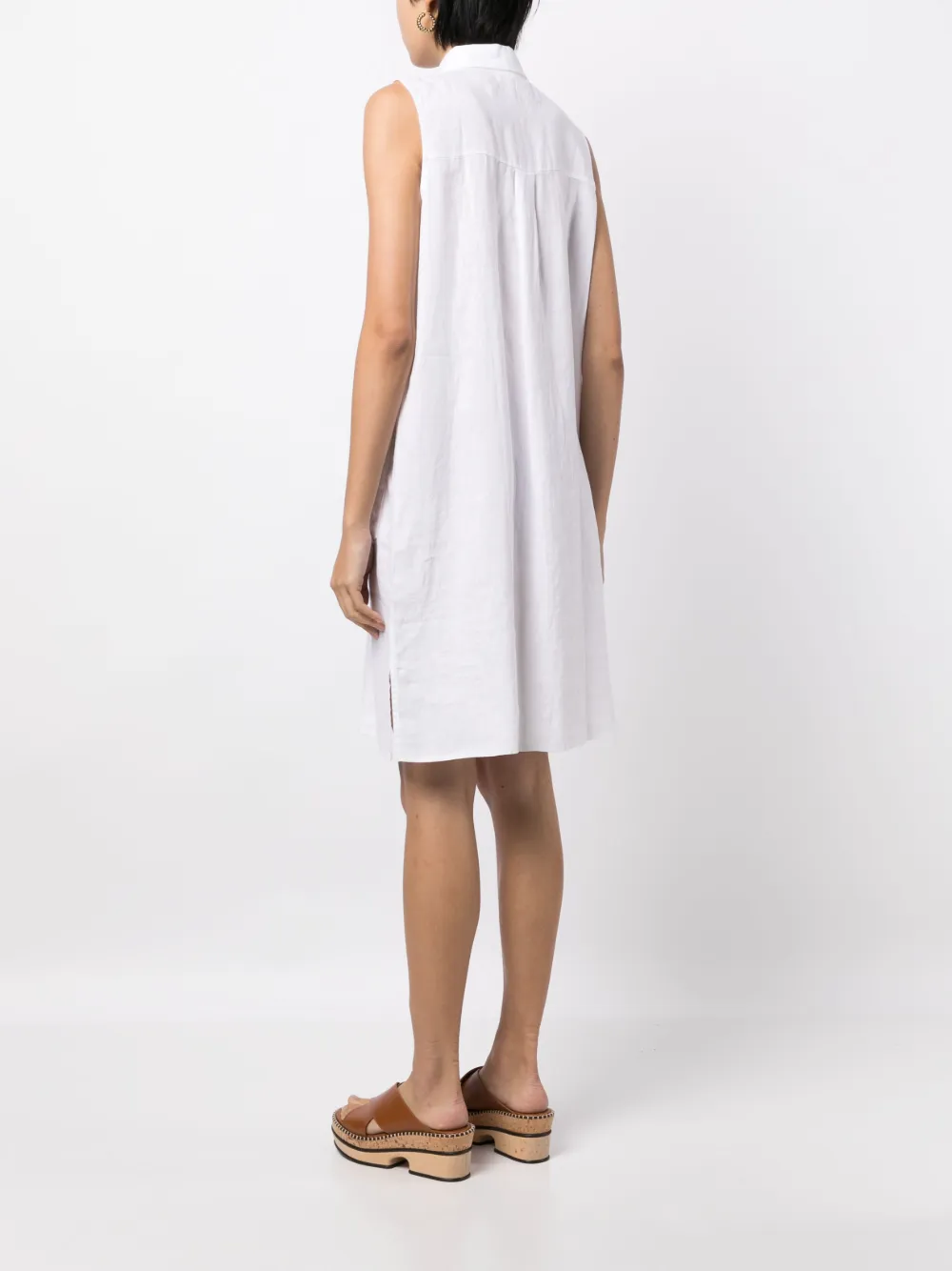 Eileen Fisher Button-down Sleeveless Linen Shirtdress In Weiss