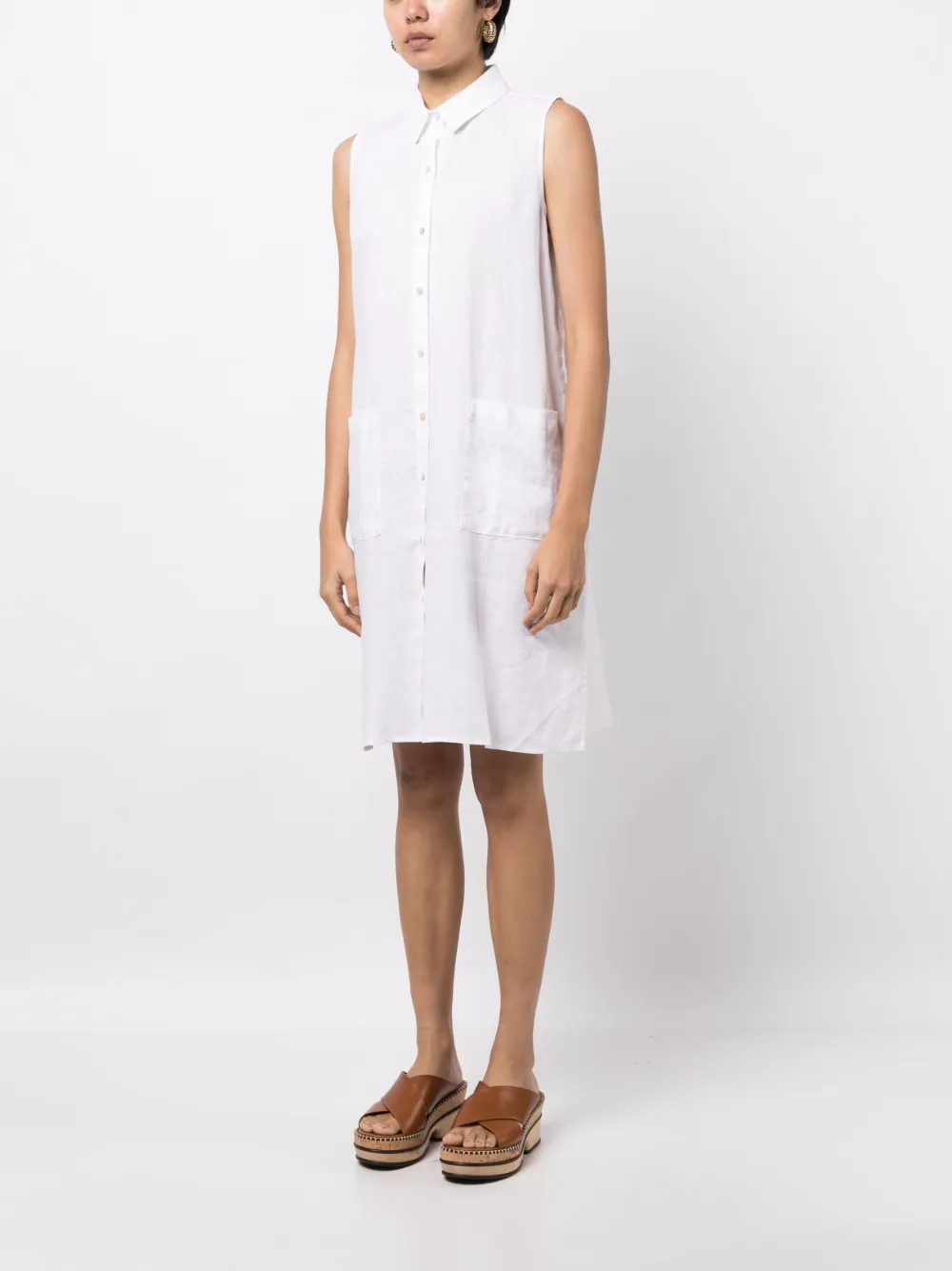 Eileen Fisher Button-down Sleeveless Linen Shirtdress In Weiss