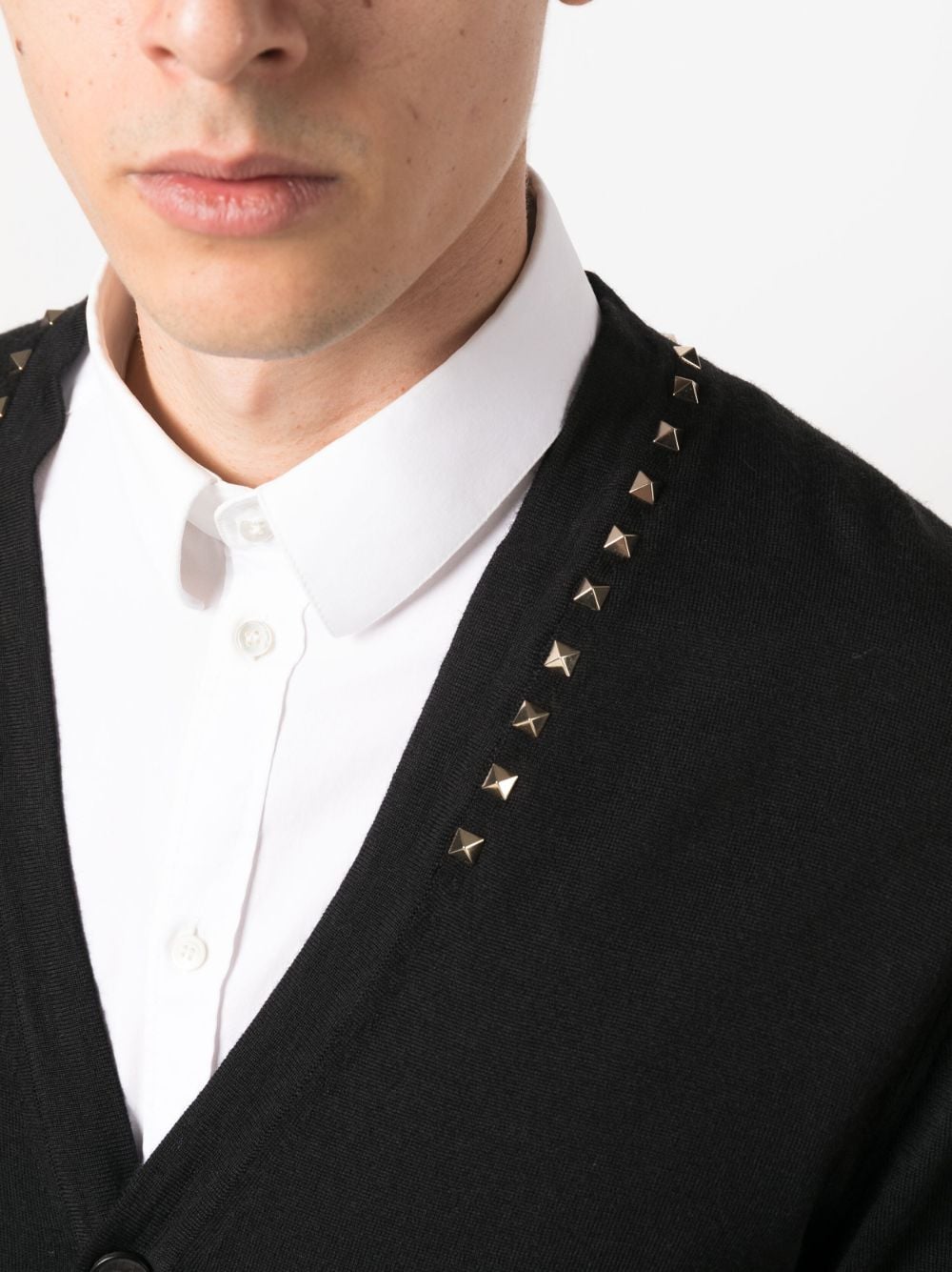 Shop Valentino Rockstud-embellished Wool Cardigan In Black