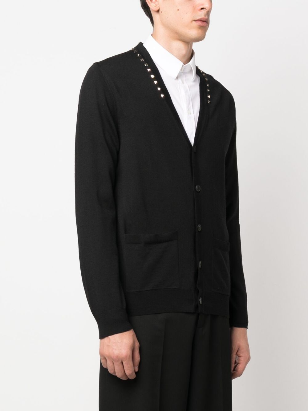 Shop Valentino Rockstud-embellished Wool Cardigan In Black