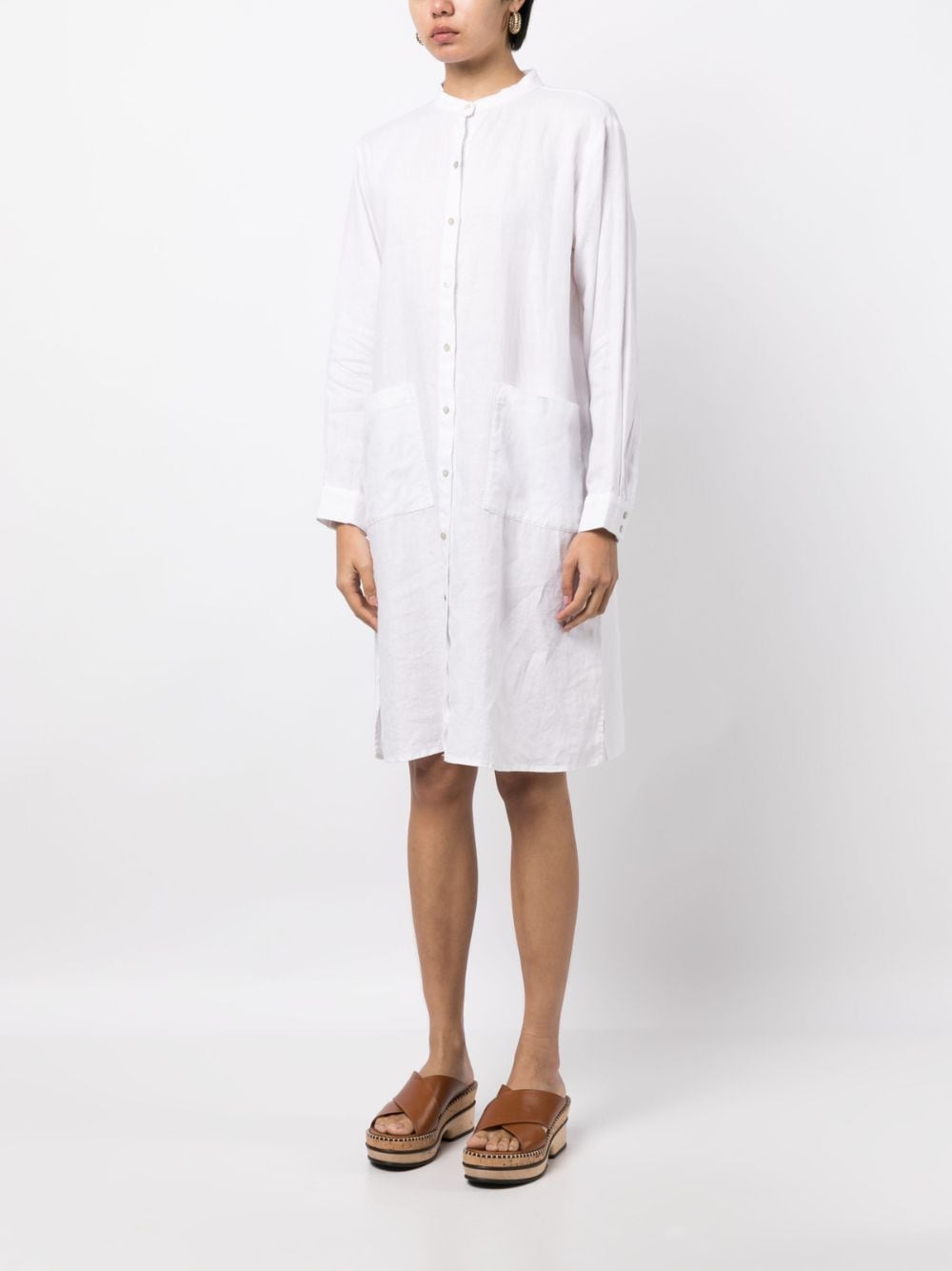 Shop Eileen Fisher Long-sleeve Linen Shirtdress In White