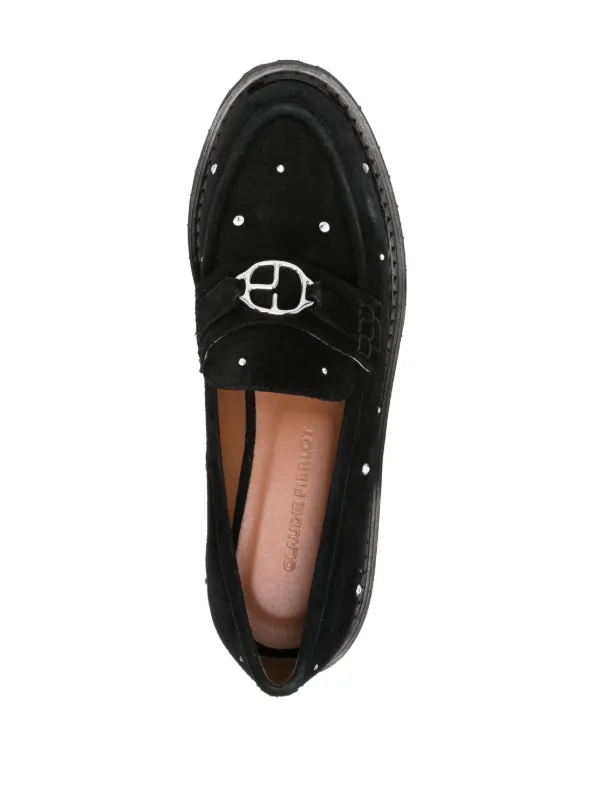 Black loafers best sale with rhinestones