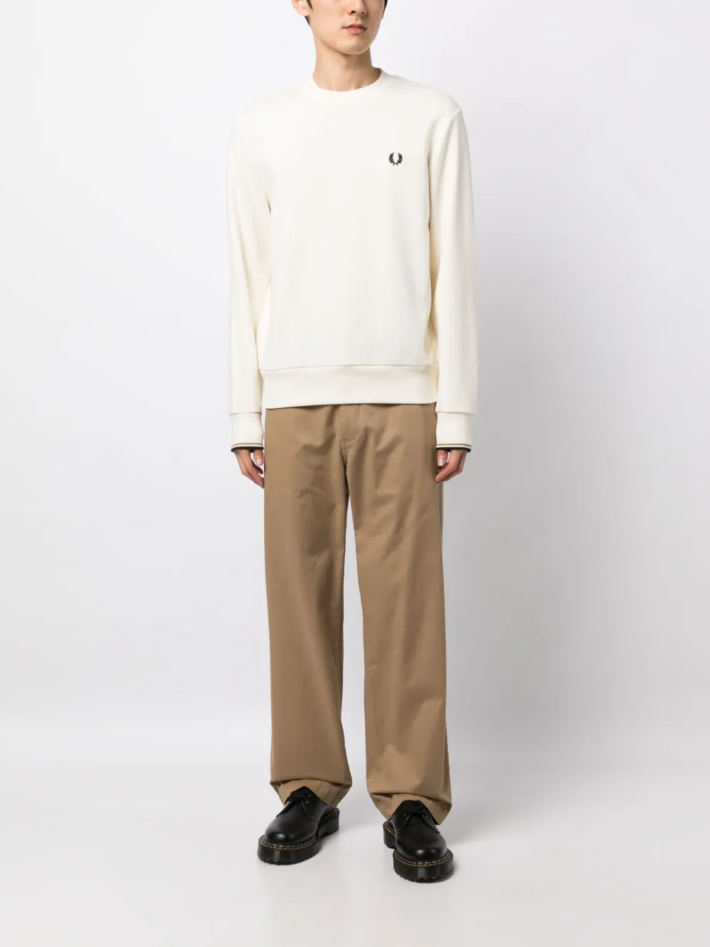Fred Perry logo-embroidered crew-neck sweatshirt - Wit