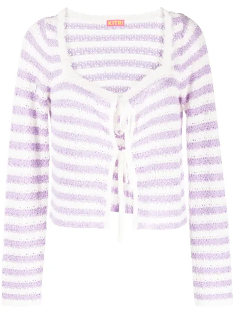 Kitri Dionne striped crochet-knit cardigan