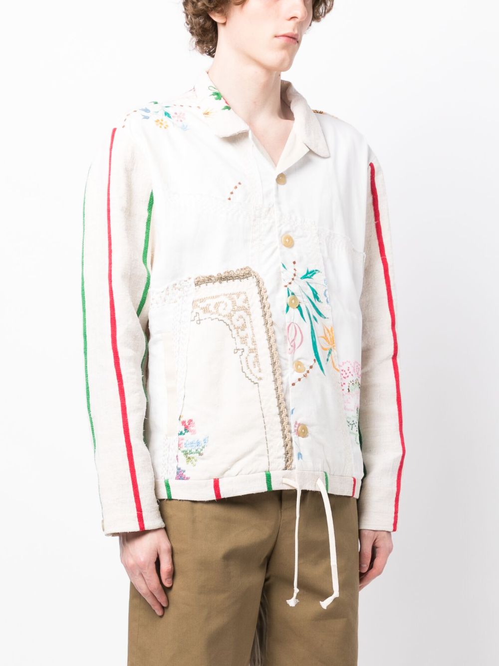 Shop By Walid Floral-embroidered Buttoned Shirt Jacket In Neutrals