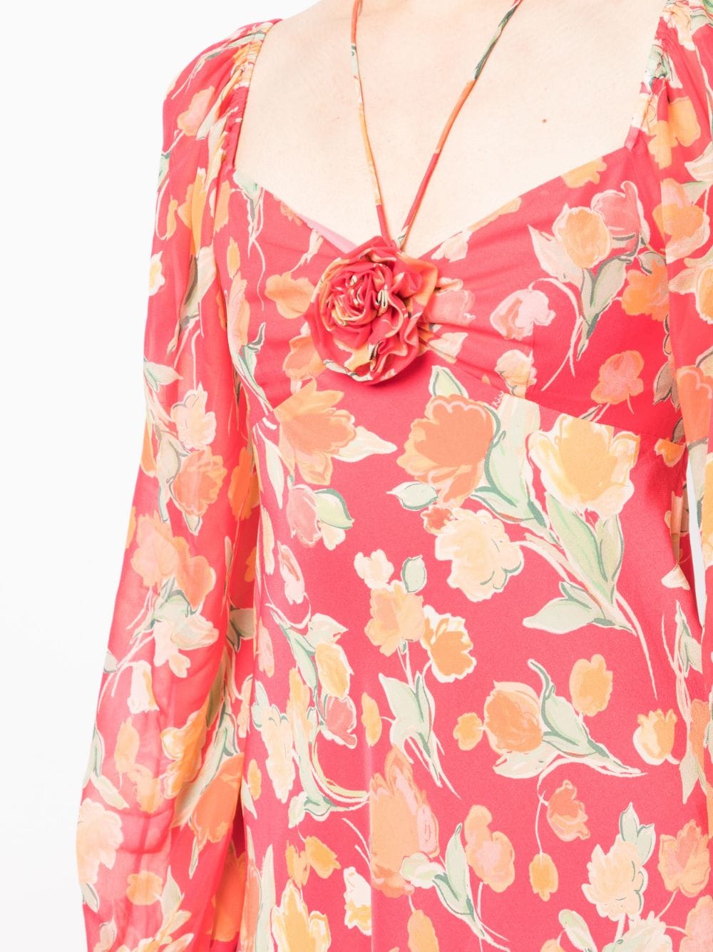 Shop Rixo London Floral-print Halterneck Silk Dress In Red