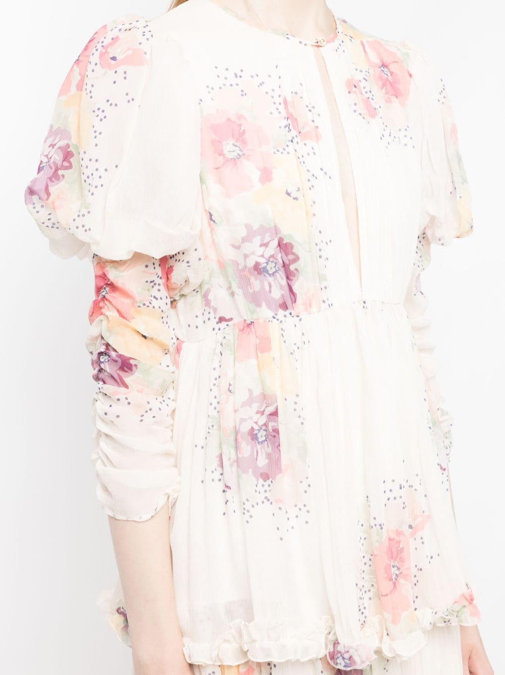 Shop Bytimo Floral-print Crinkled Tiered Dress In White