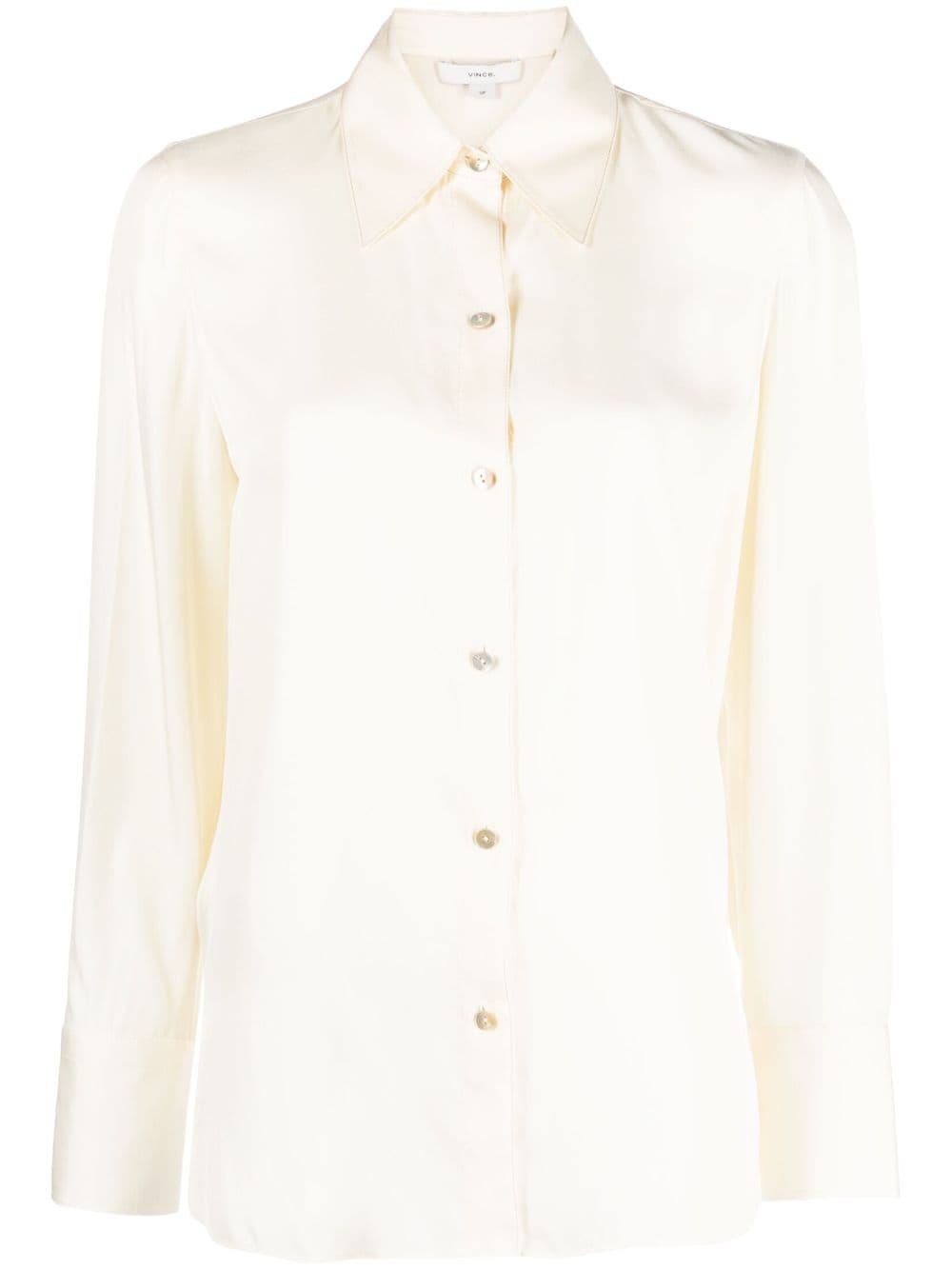 Shop Vince Pointed-collar Long-sleeve Shirt In Neutrals