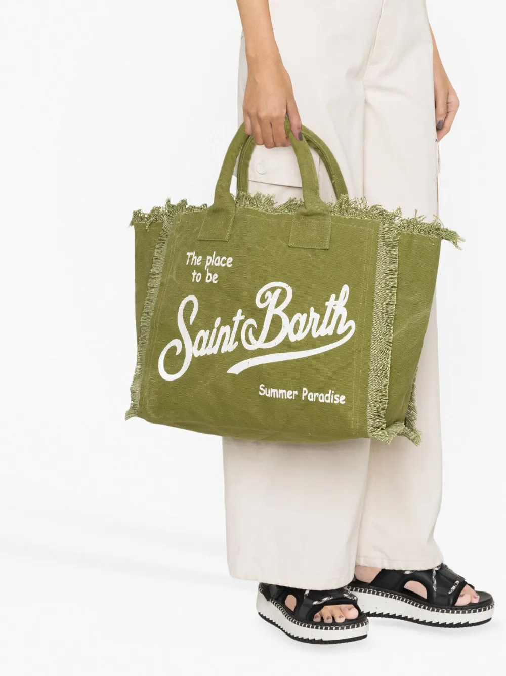 Mc2 Saint Barth Logo-print Canvas Beach Bag In Green