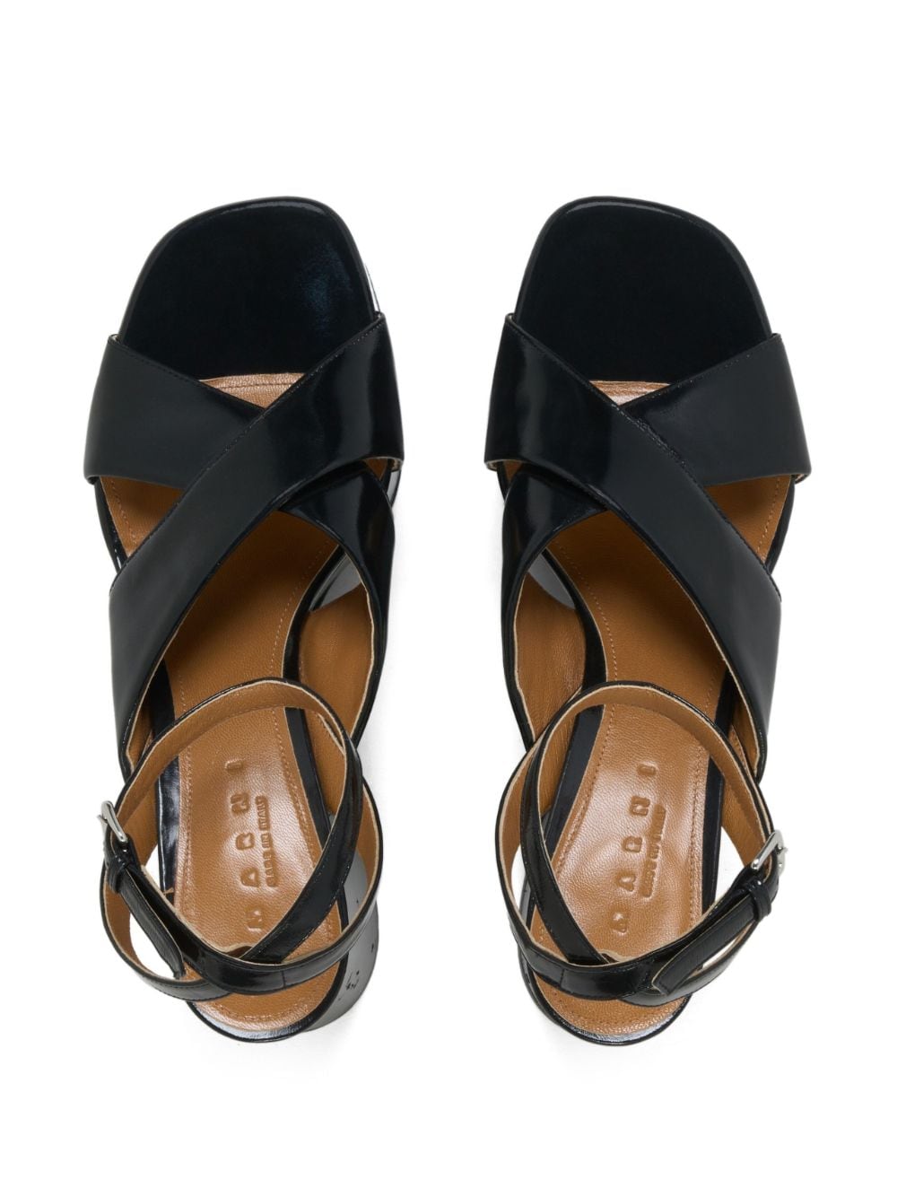 Shop Marni Patent-leather Platform Sandals In Black