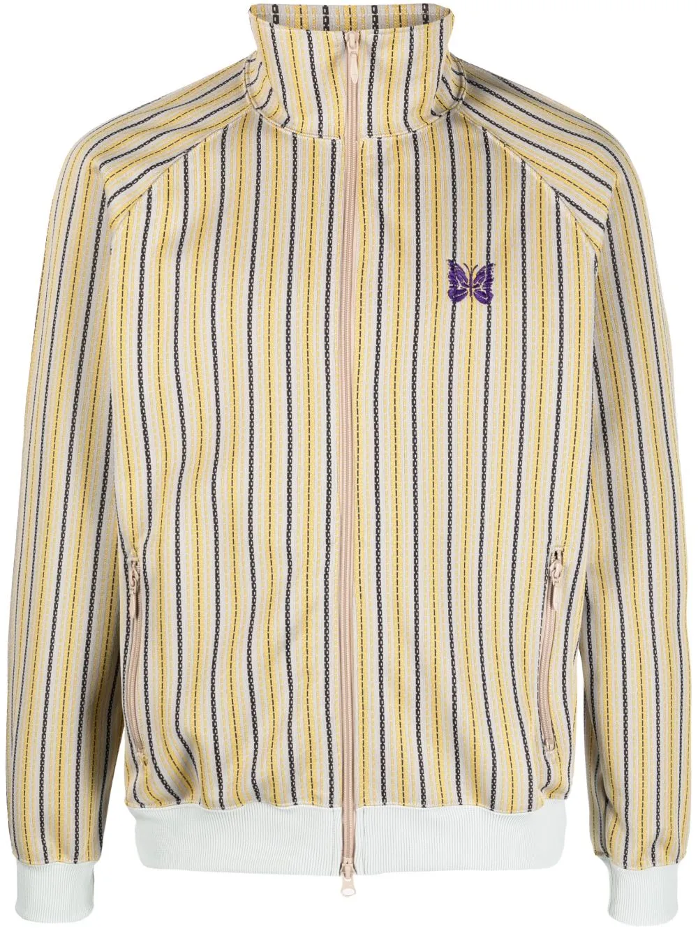 Needles Butterfly-embroidered Striped Track Jacket In Yellow