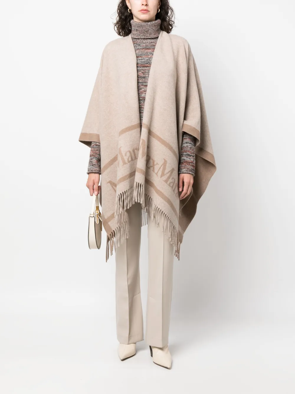 Max Mara Cape met logoprint - Beige