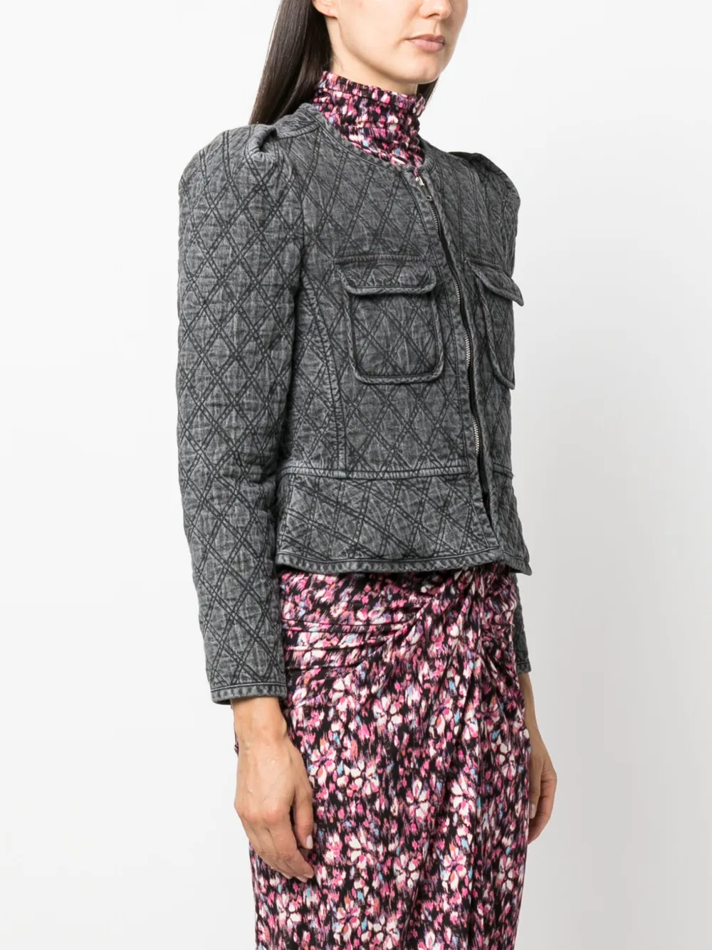 Shop Marant Etoile Deliona Chambray Jacket In Grey