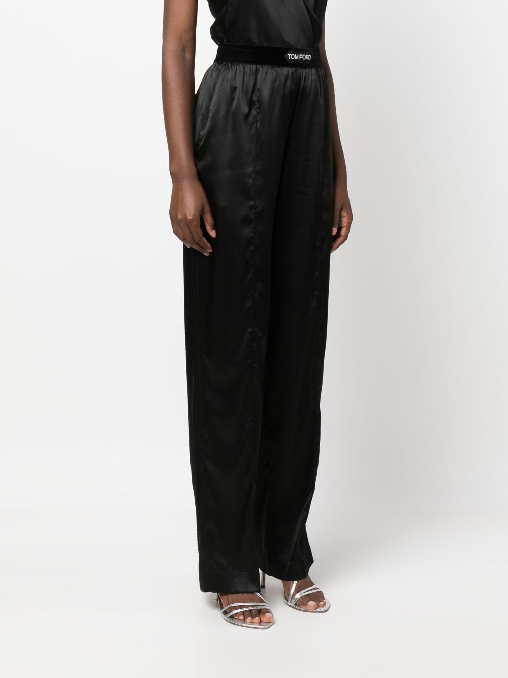 Shop Tom Ford High-waisted Straight-leg Silk Trousers In Black