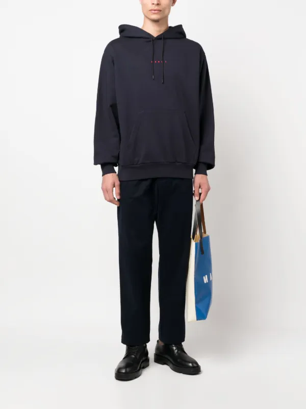 Marni logo-print Cotton Hoodie | Blue | FARFETCH