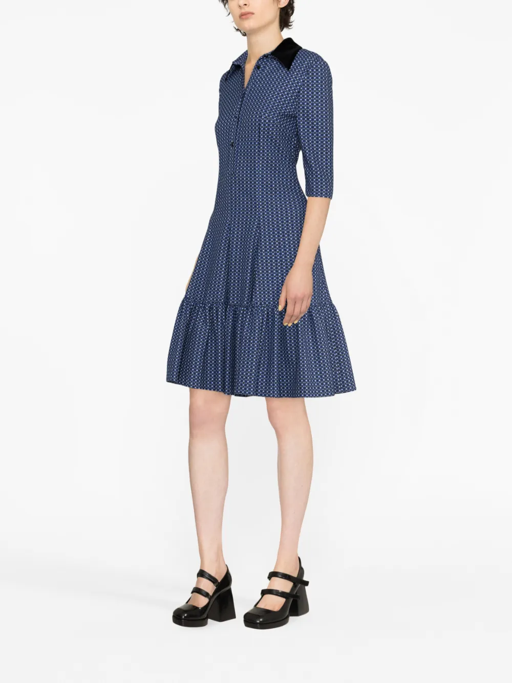 Patterned-Jacquard Ruffle Mini Dress