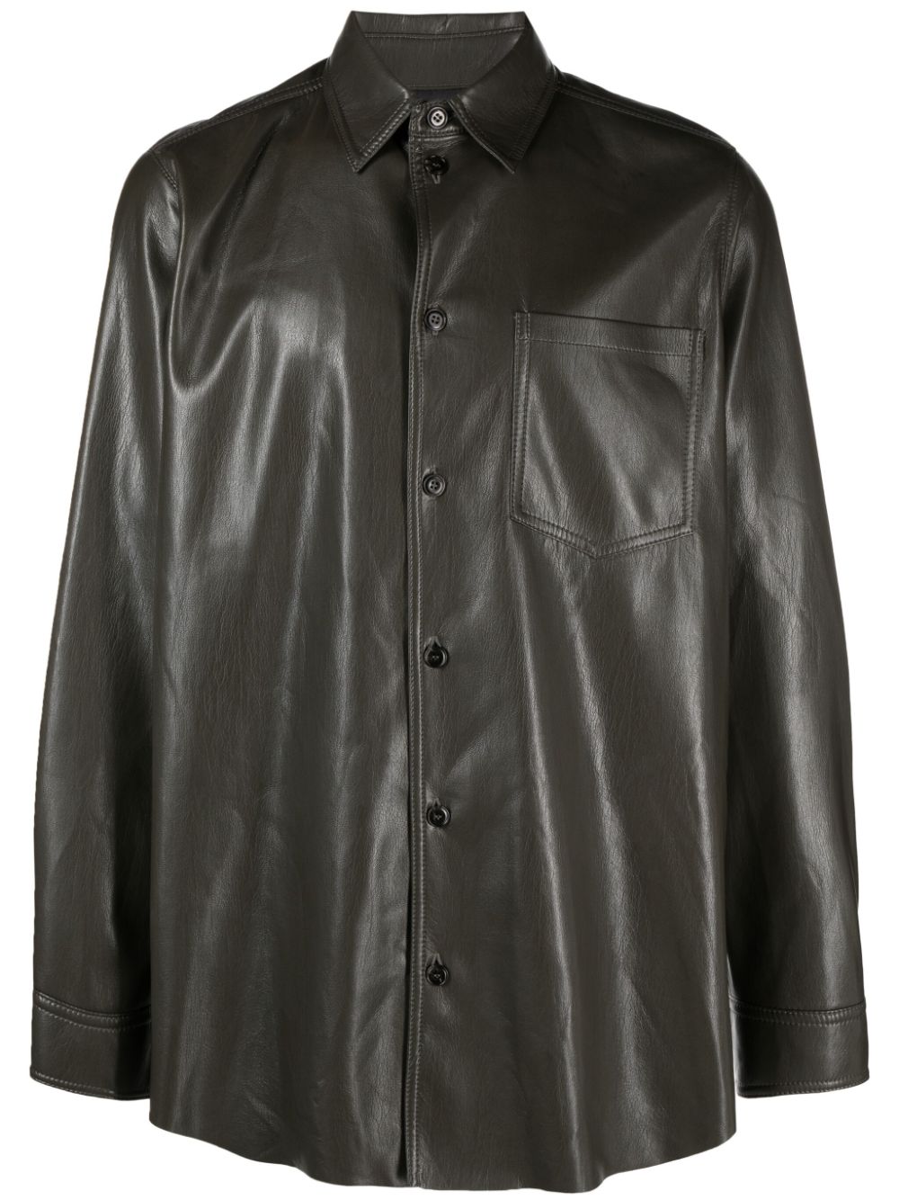 long-sleeve faux-leather shirt