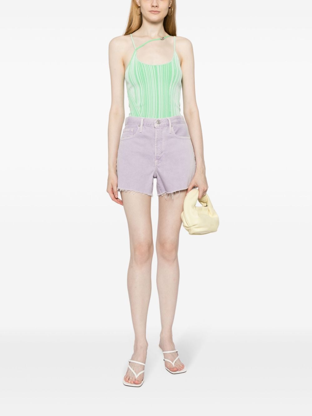 Shop Frame Le Brigette Raw-cut Denim Shorts In Purple