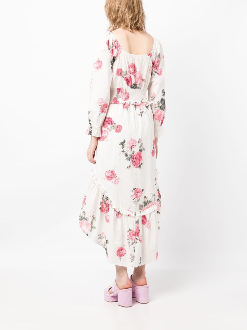 Shop Loveshackfancy Firely Rose-print Cotton Midi Dress In White