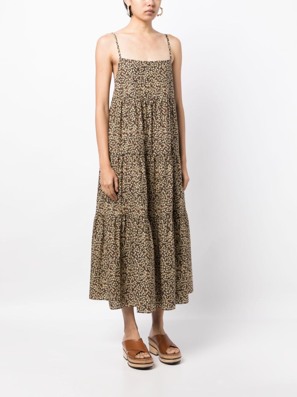 Shop Matteau Floral-print Organic-cotton Dress In Brown