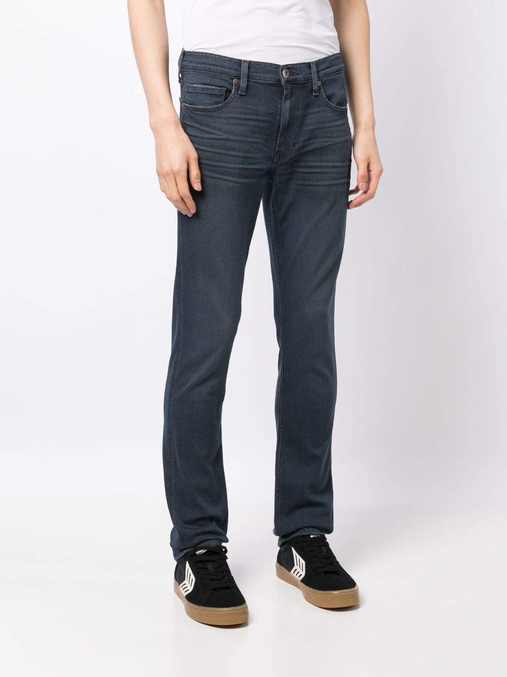 Shop Paige Dark-wash Mid-rise Jeans In Blue