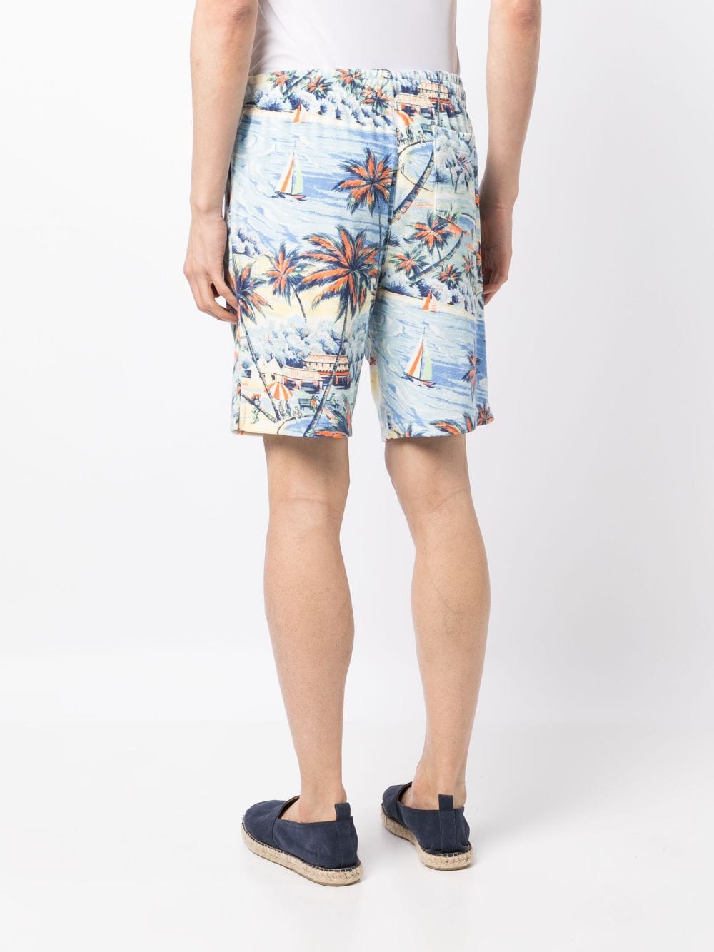 Shop Polo Ralph Lauren Terry Palm-print Track Shorts In Blue