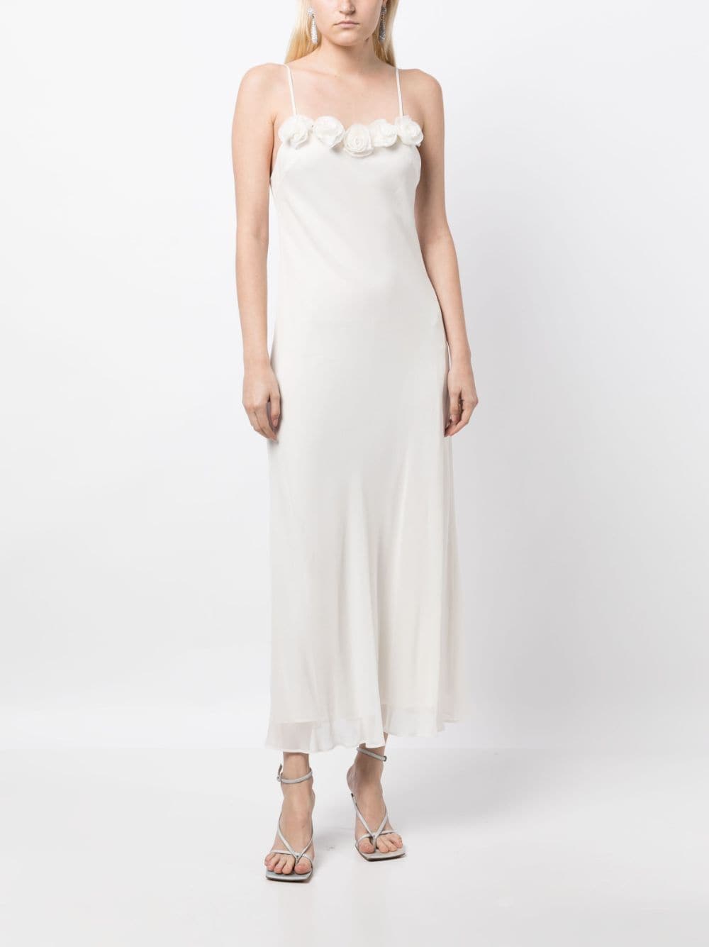 Shop Rixo London Benedetta Rose-appliqué Midi Dress In White