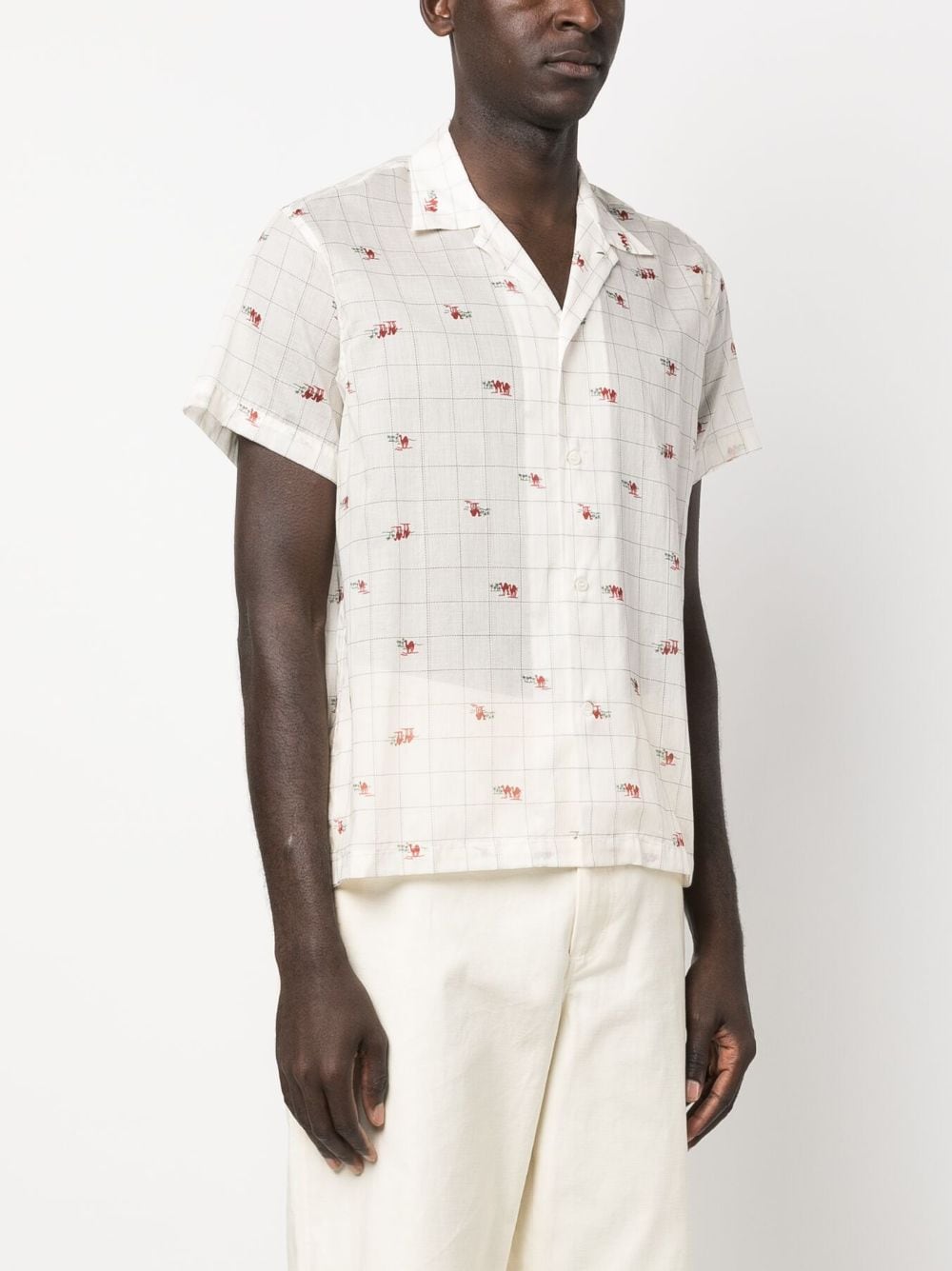 Shop Bode Sheer Camel Grid-pattern Cotton Shirt In Neutrals