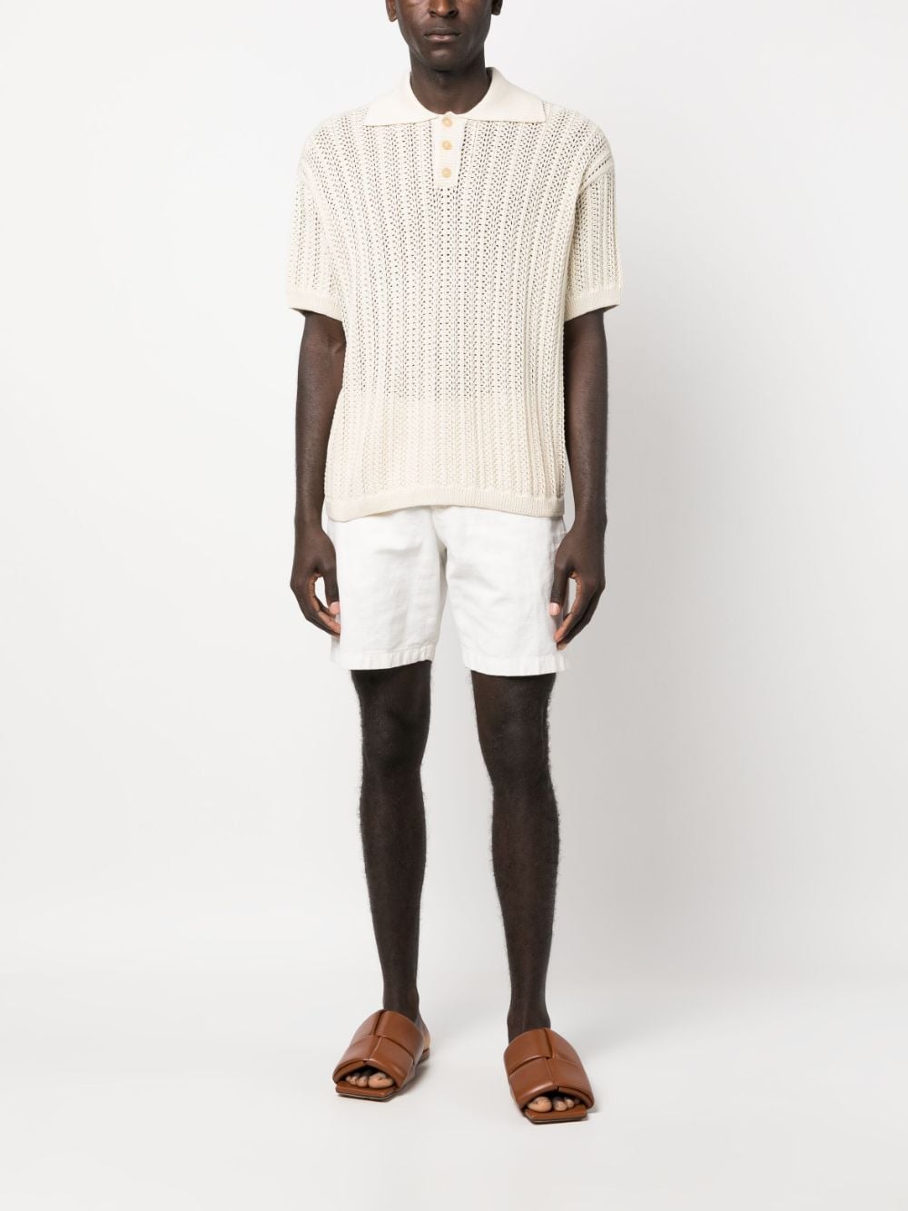 Shop Bode Open-knit Linen Polo Shirt In Neutrals