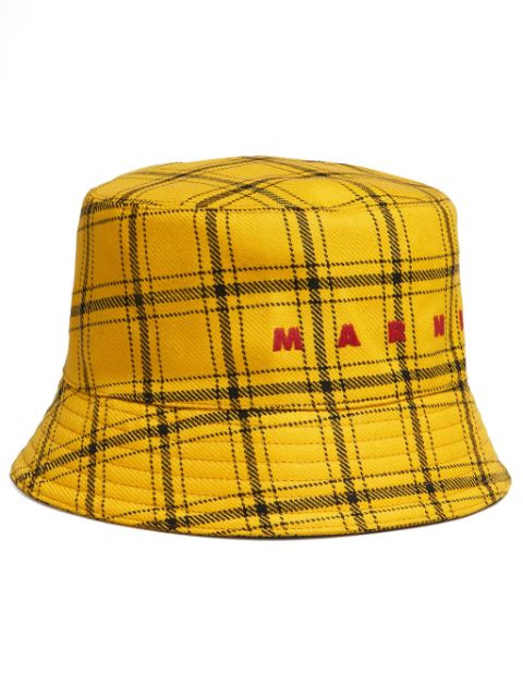 Marni logo-embroidered checked bucket hat Men