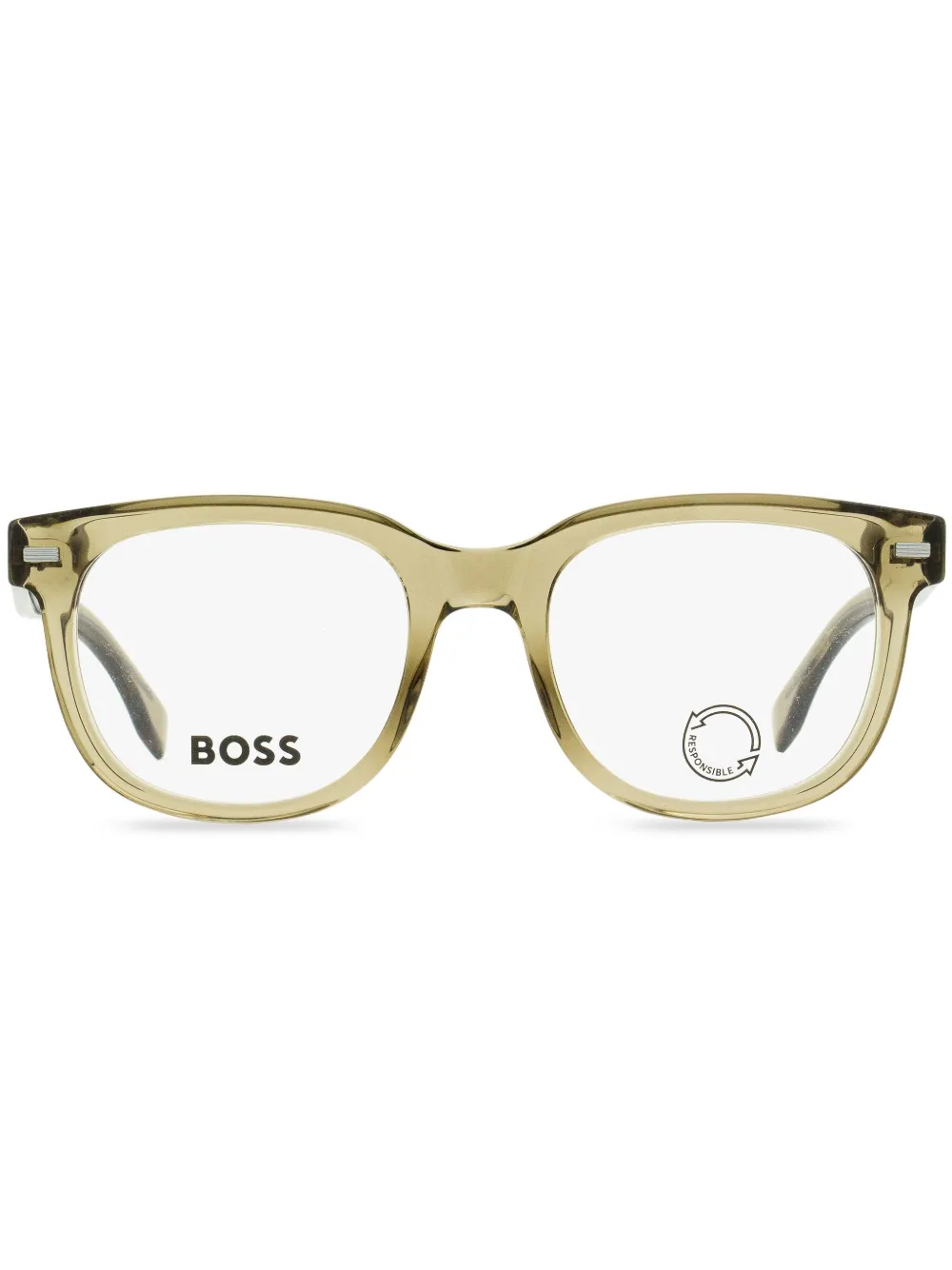 Hugo Boss Transparent Square-shape Glasses In Brown