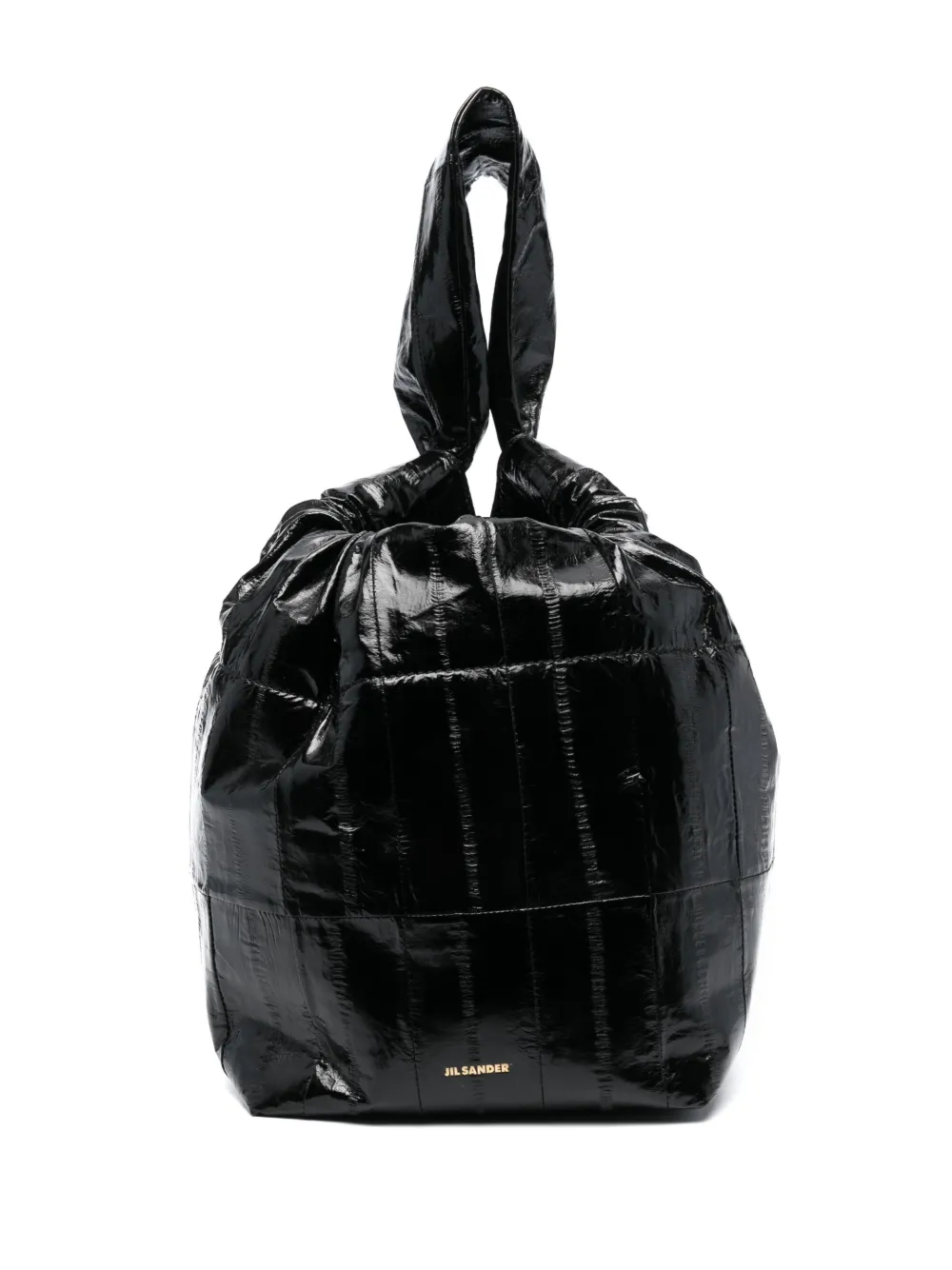 Jil Sander Drawstring Leather Tote Bag In Black