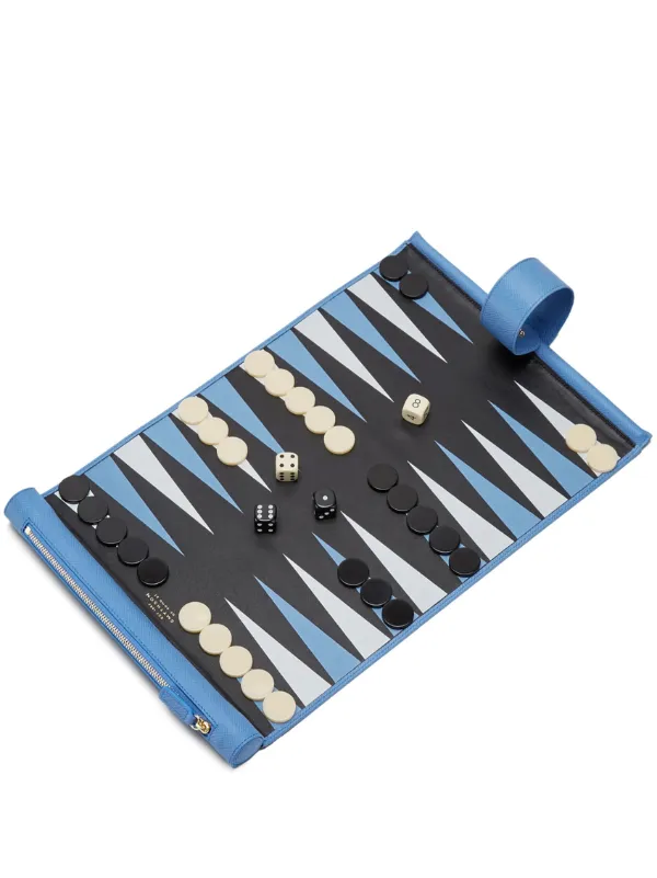 Smythson Panama Leather Backgammon Roll in Blue