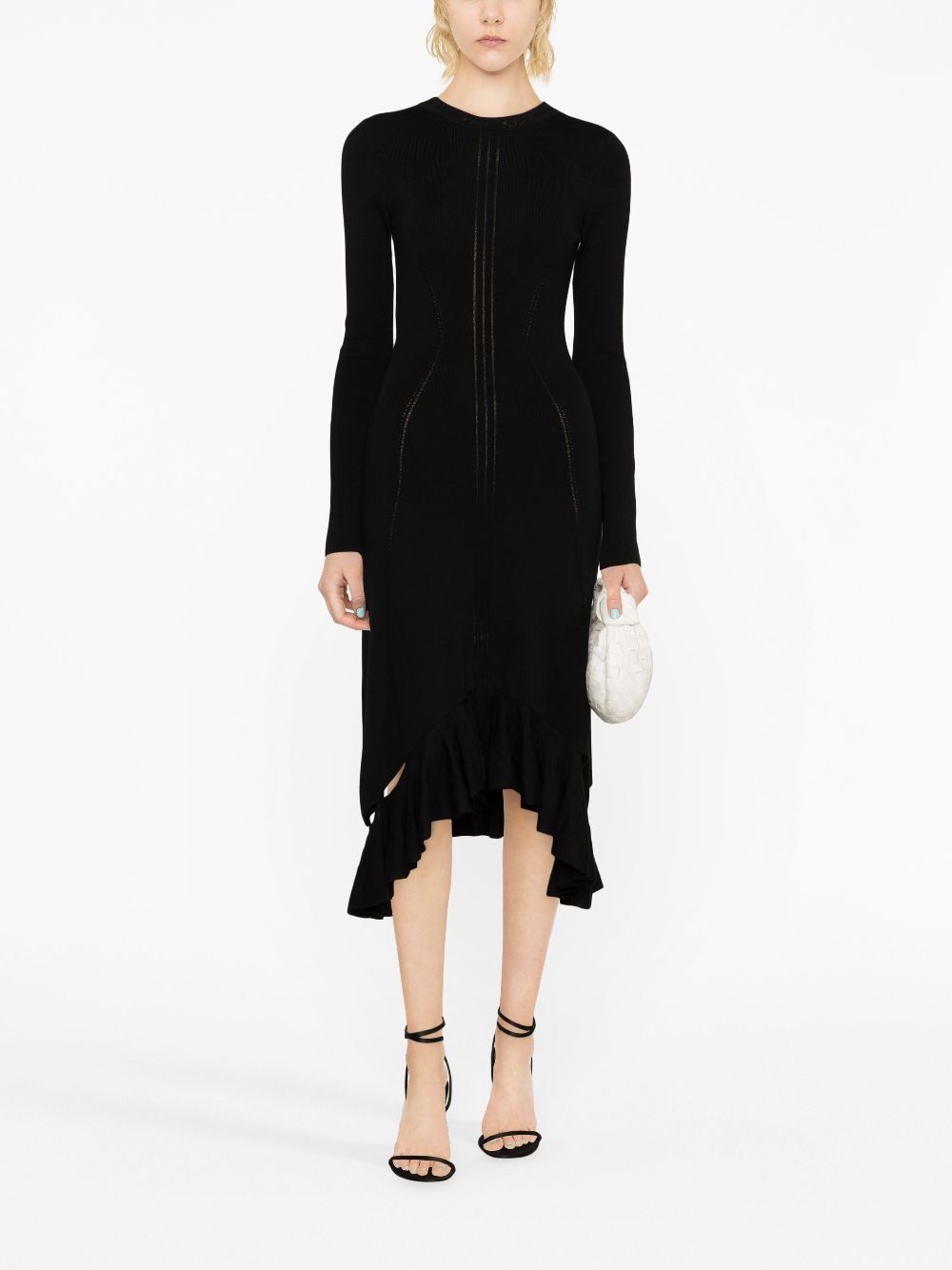 Victoria Beckham ruffle-hem merino midi dress - Zwart