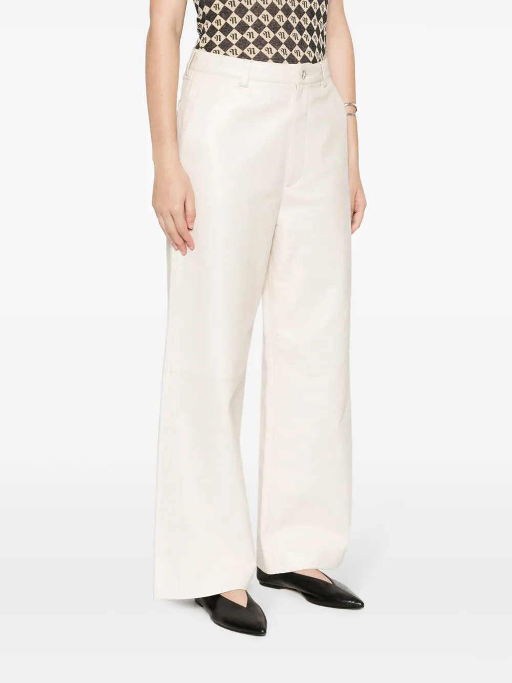 Shop Nanushka Vidia Straight-leg Leather Trousers In Neutrals