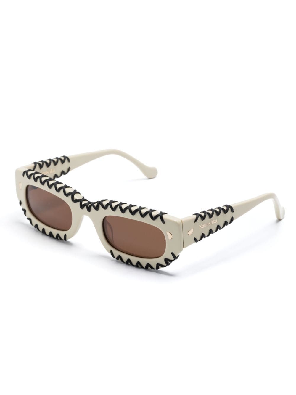 Shop Nanushka Whipstitch-detailing Rectangle-frame Sunglasses In Neutrals