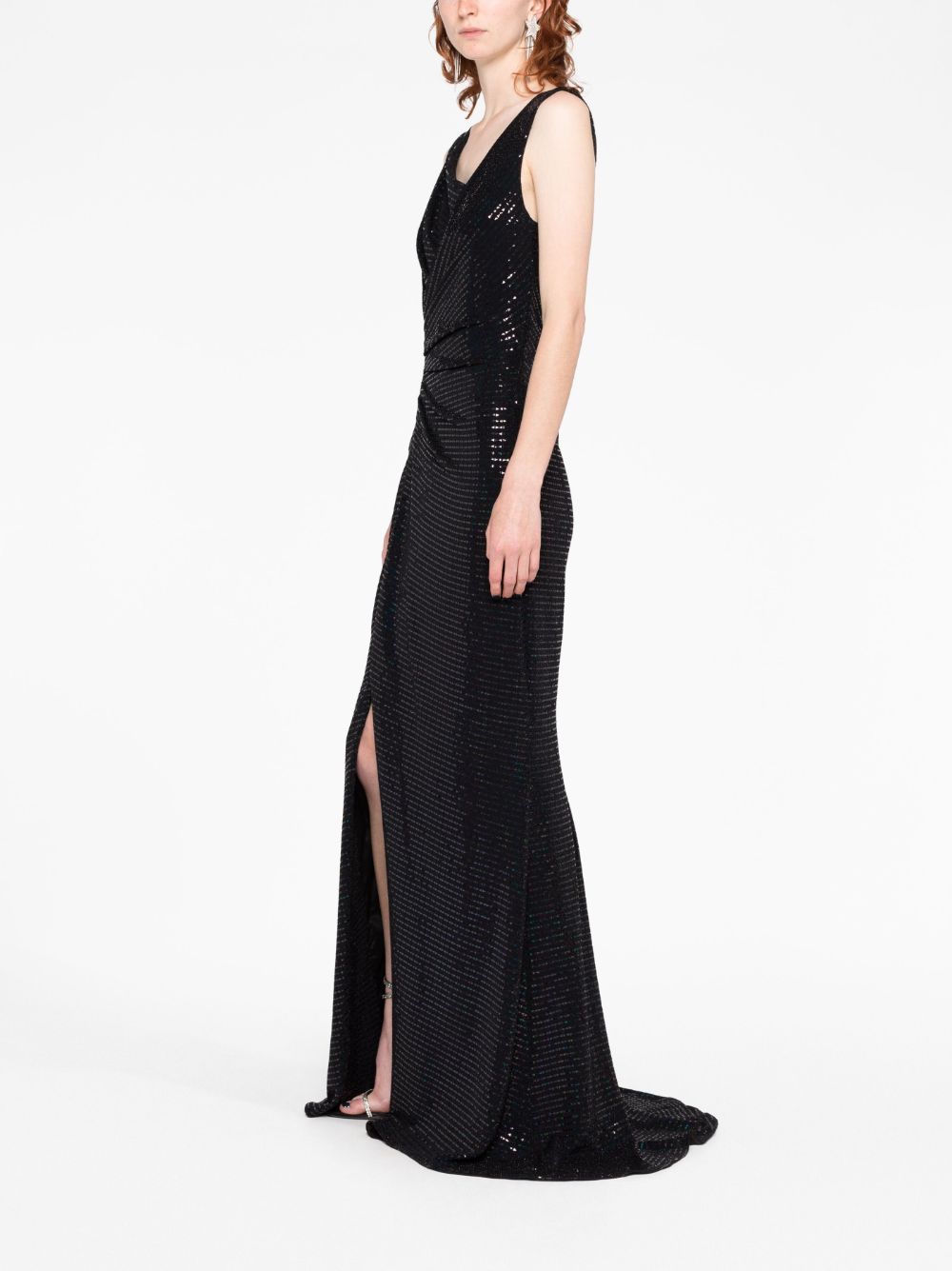 Shop Talbot Runhof Sequin-embellished Sleeveless Gown Dress In Black