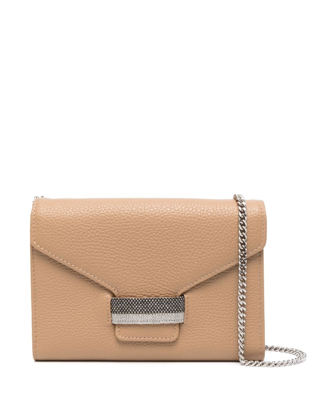 Fabiana Filippi Crystal-embellished Leather Clutch Bag In Brown