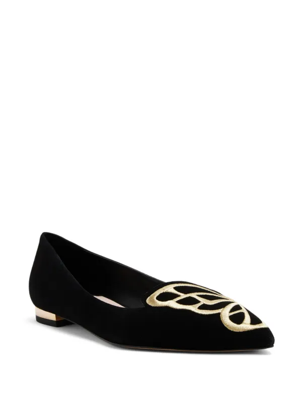 Sophia Webster Butterfly embroidered Suede Ballerina Shoes Black FARFETCH AO