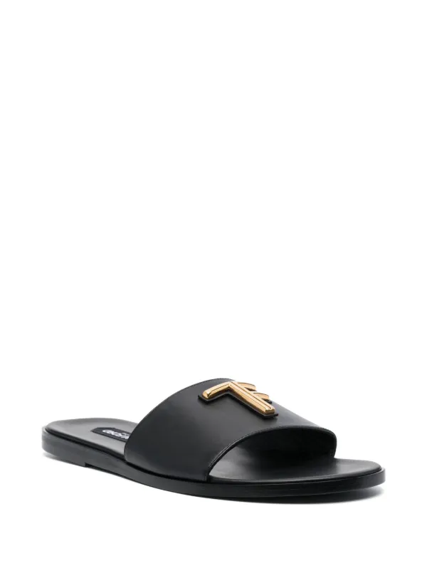 【関税&送料込】Tom Ford Black Leather Slippers TOM FORD logo-plaque Leather Slides | Black | FARFETCH