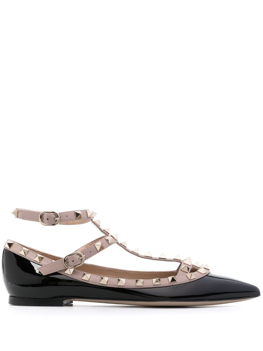 Shop Valentino Rockstud Leather Flat Ballerina Shoes In Black