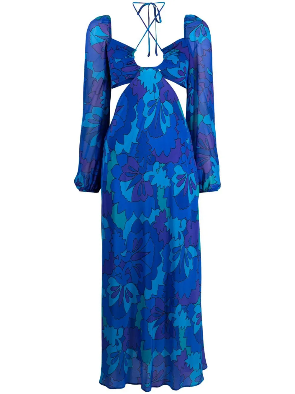 Shop Rixo London Kamilla Printed Cut-out Midi Dress In Blue