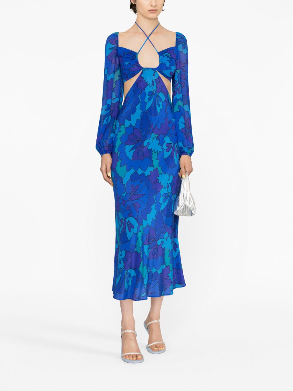 Rixo Kamilla printed cut-out midi dress - Blauw