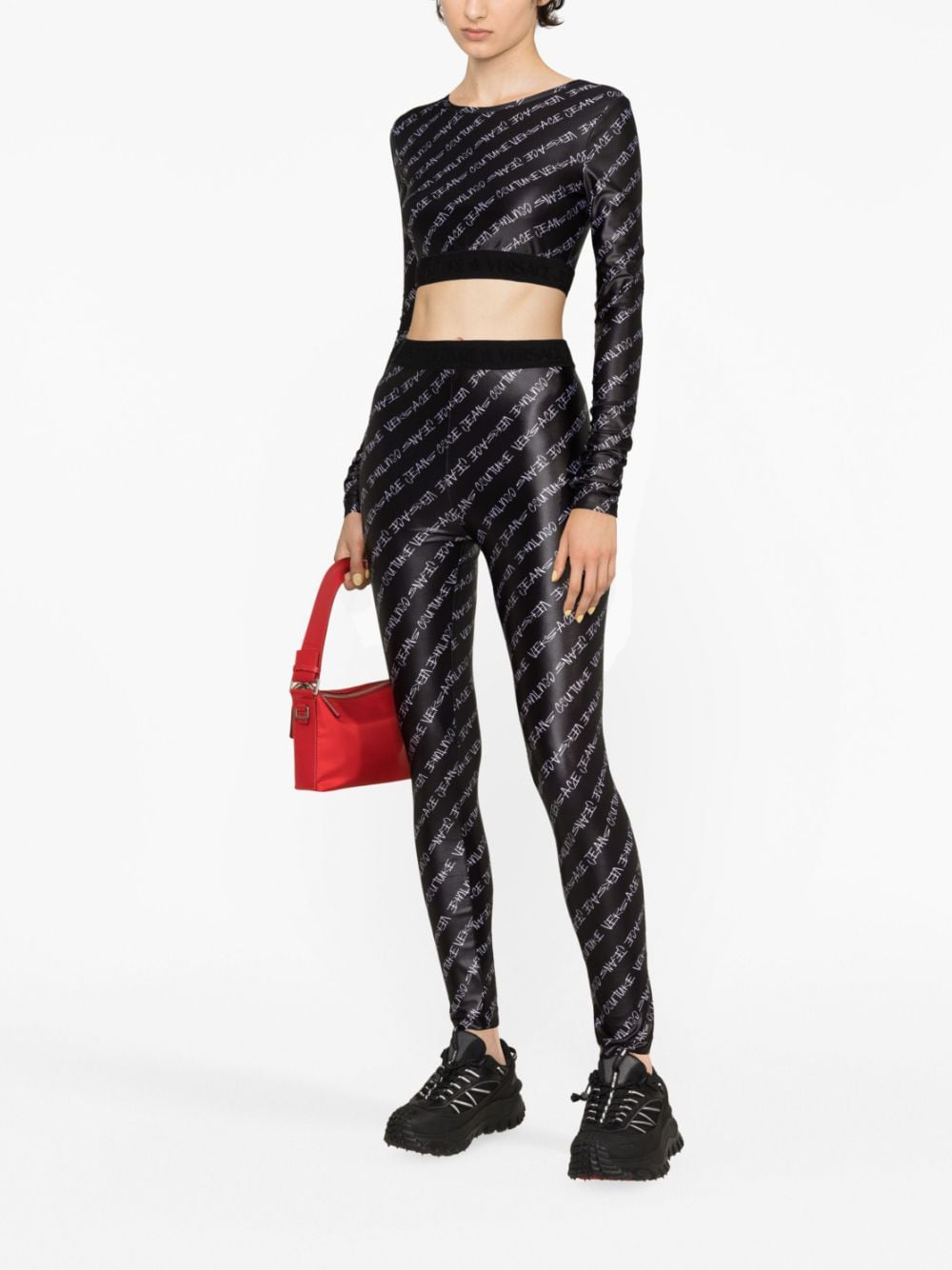 Shop Versace Jeans Couture Logo-print Cropped Top In Black