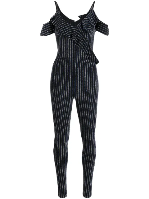 DSQUARED2 ruffled glitter-stripes V-neck jumpsuit
