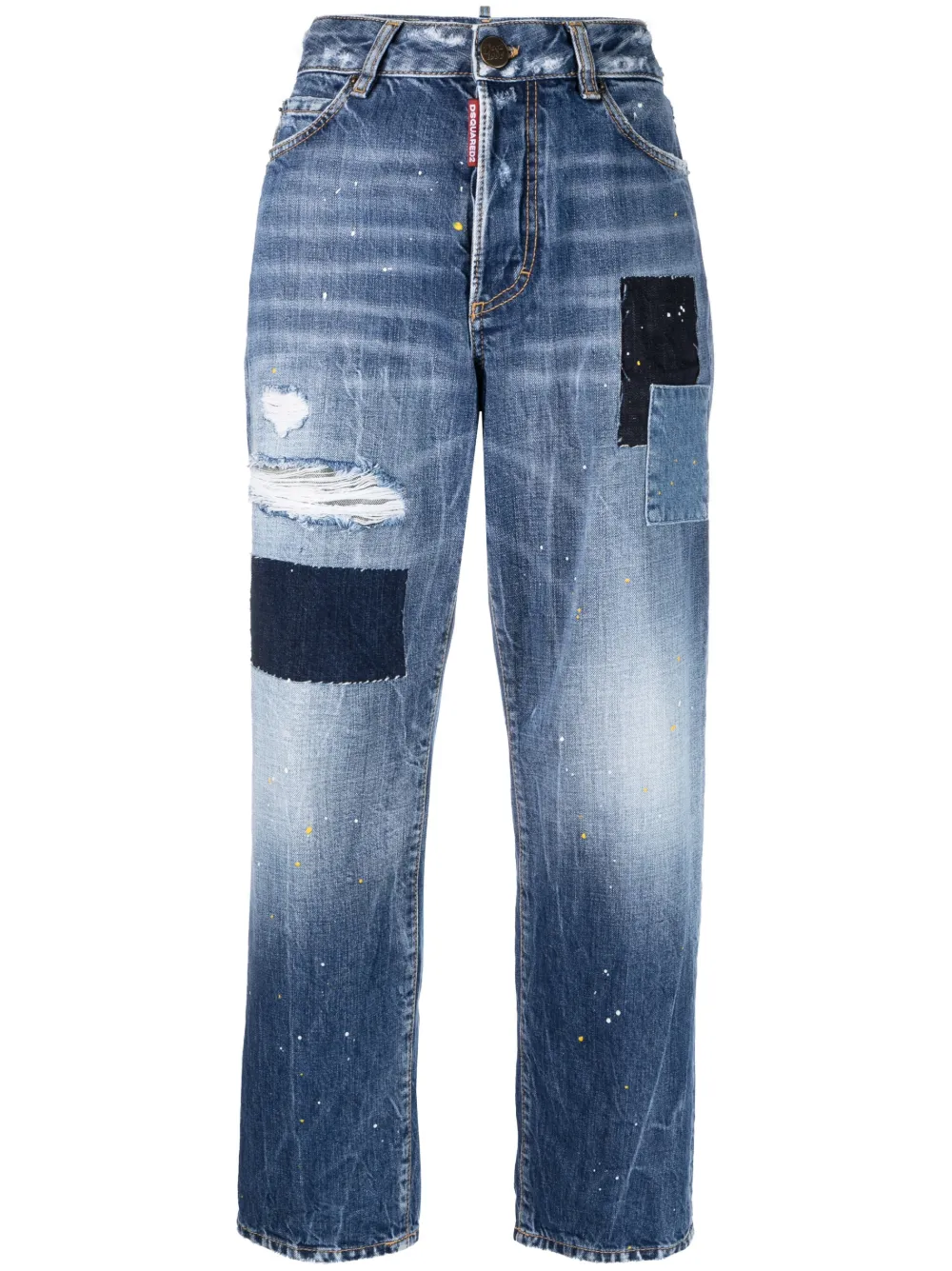 Dsquared2 Paint-splatter Straight-leg Jeans In Blue