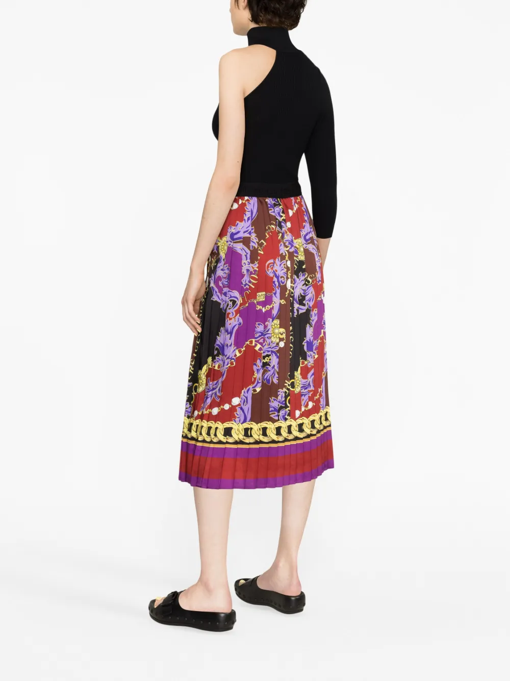 Versace Jeans Couture Pleated Chain-print Pull-on Midi Skirt In Rot