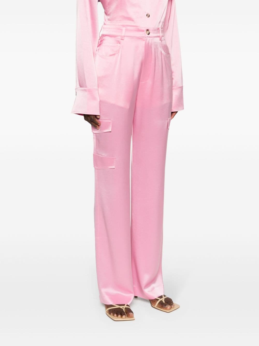 Shop Nanushka Cais Straight-leg Satin Cargo Trousers In Pink