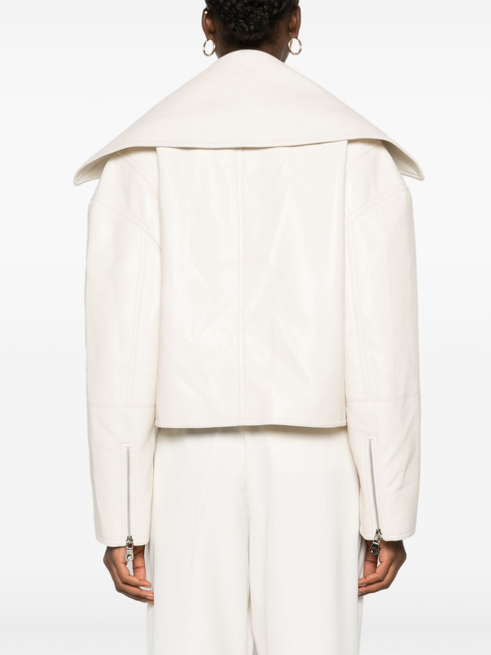 Shop Nanushka Ado Cropped Biker Jacket In White